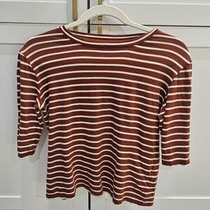 Vince Rust and White Striped T Shirt Small
